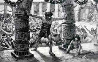 Samson pulling down the pillars of the temple