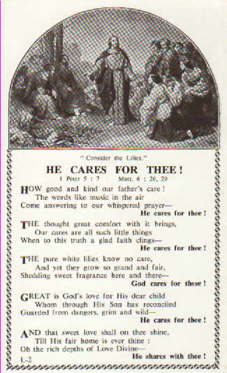 postcard He cares for thee