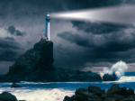 lighthouse looking out over a stormy sea